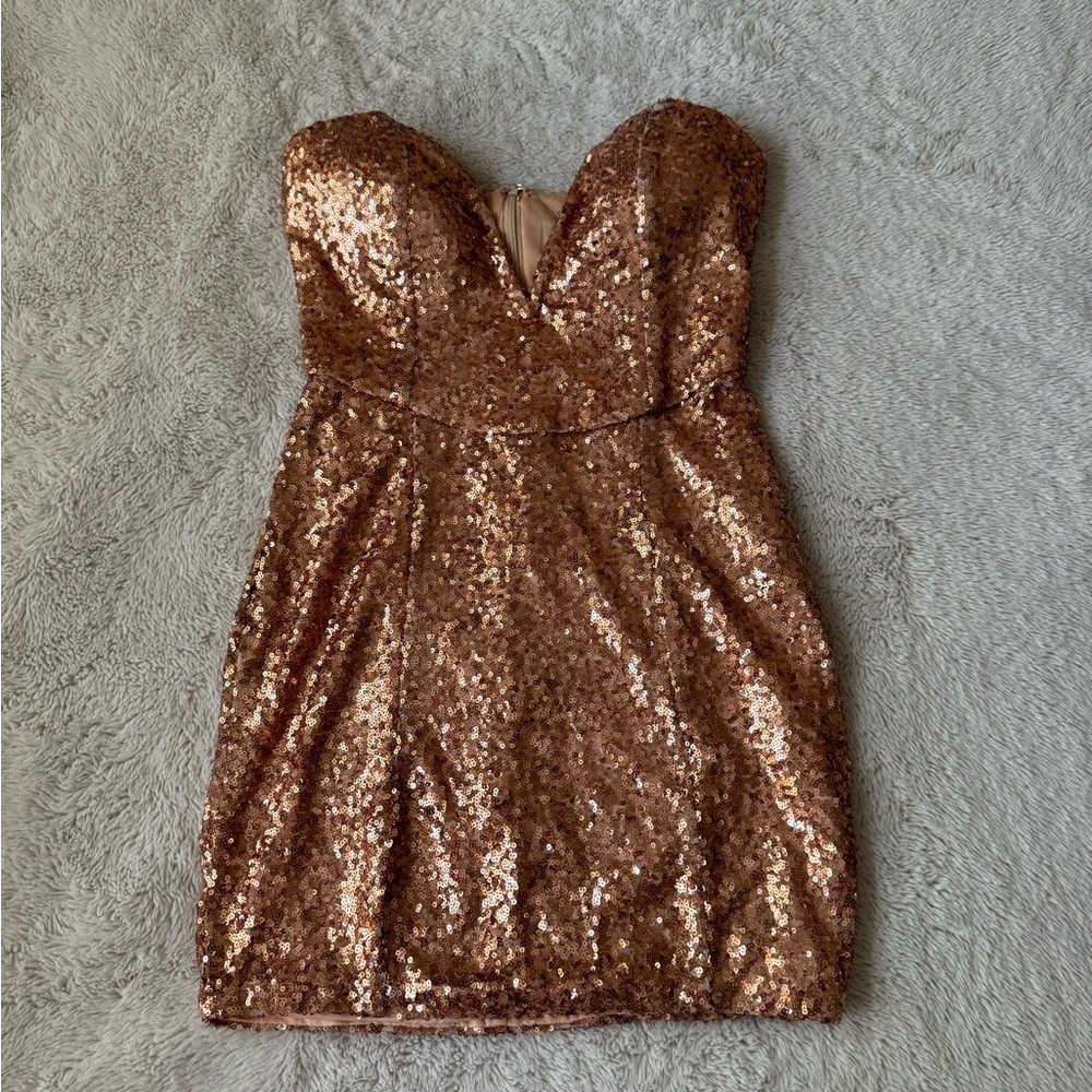 TOBI rose gold plunge dress